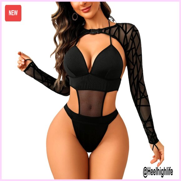 Sexy Rave Bodysuit Set with Shrug Top Backless Design Adjustable Straps